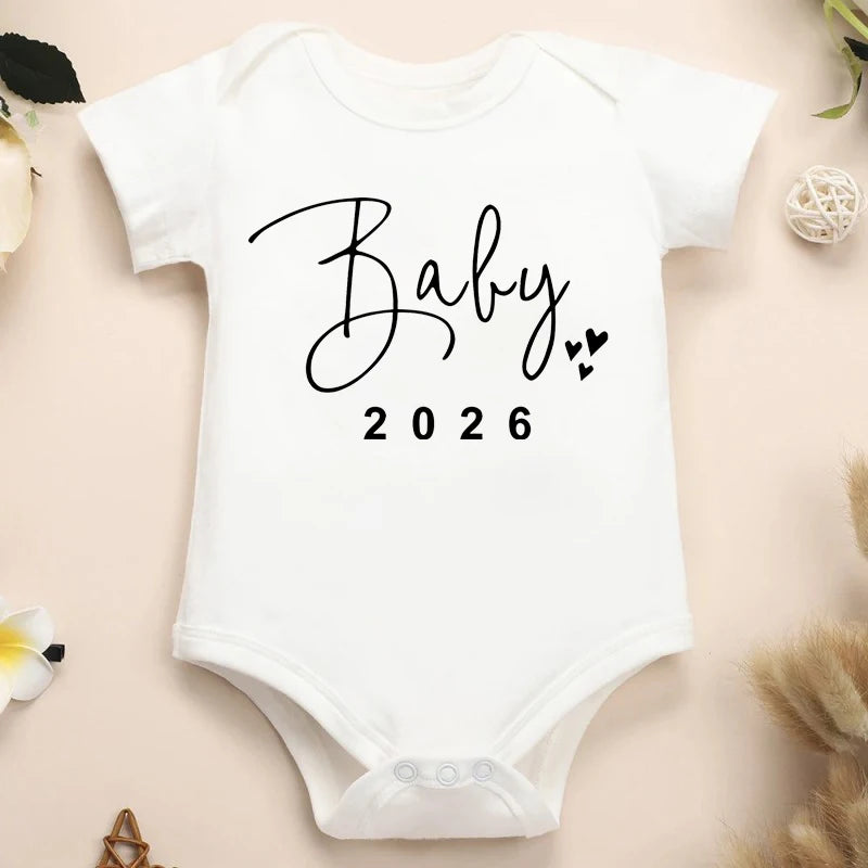 2026 Pregnancy Announcement Baby Romper – Cute Newborn Summer Bodysuit for Boys & Girls