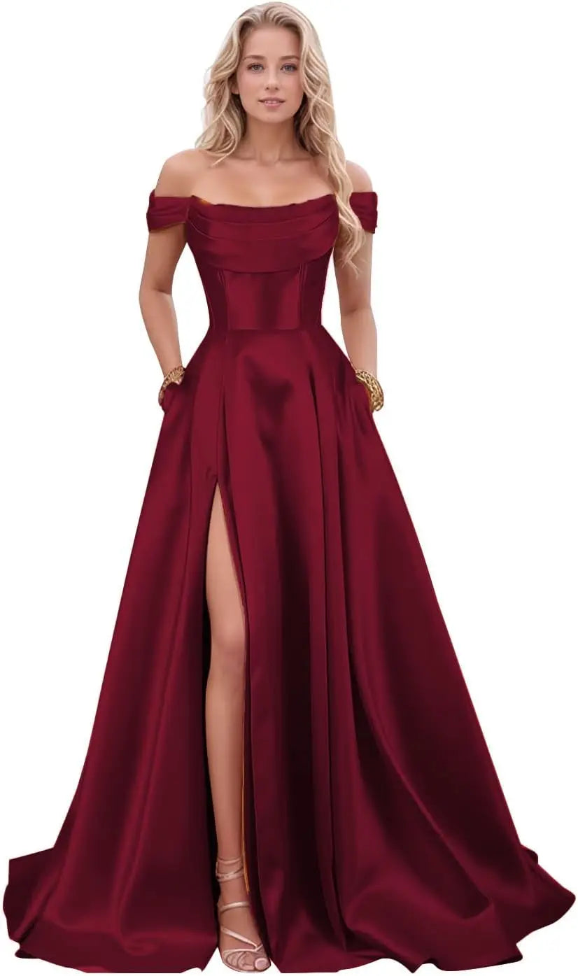 Step into timeless sophistication with this luxurious satin evening gown