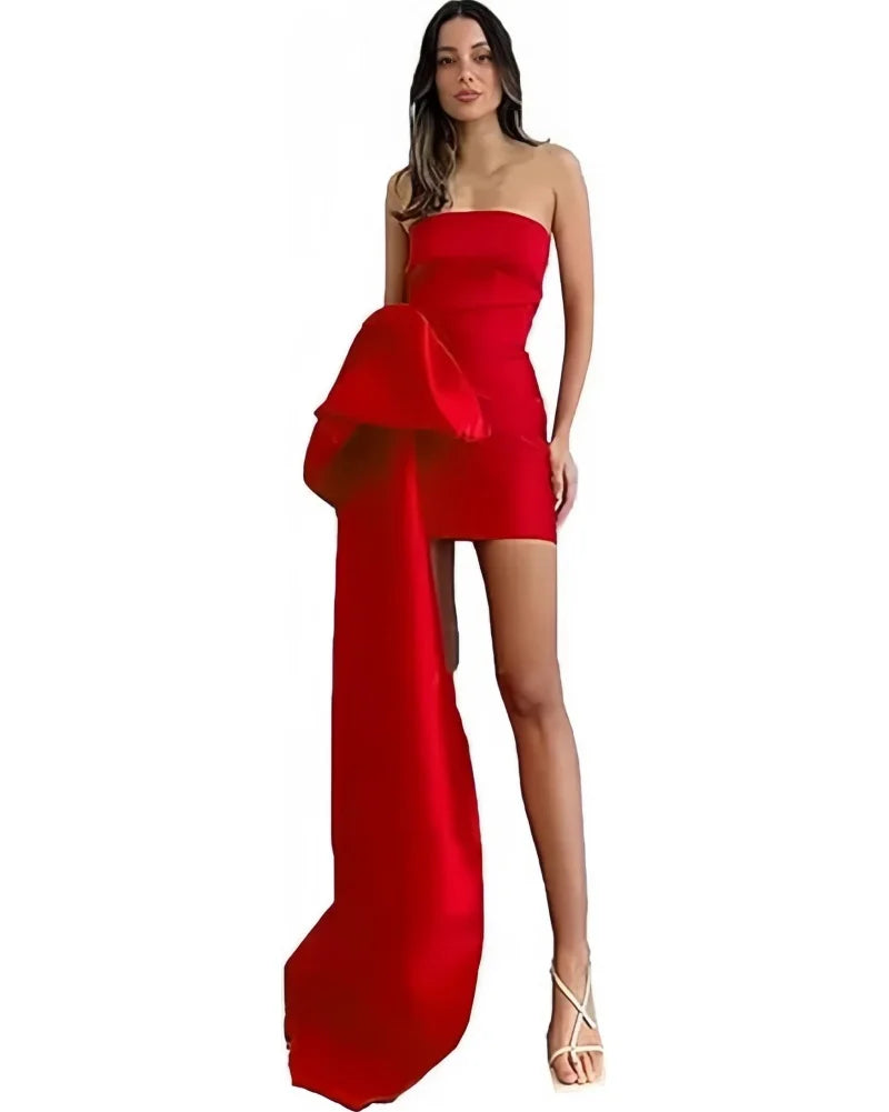 Make a bold and stylish entrance in this elegant satin homecoming dress, designed to combine youthful charm with modern sophistication