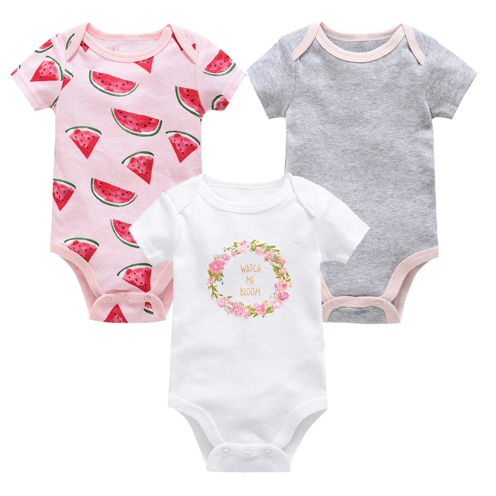 3/6PCS Baby Bodysuit Set – Soft Cotton Short Sleeve Clothes for Newborn Boys & Girls (0–12 Months)