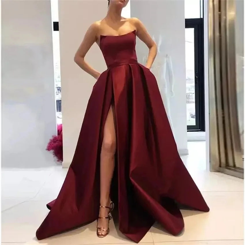 This burgundy satin gown is the perfect blend of sophistication