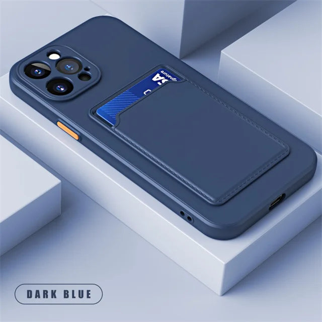 Luxury Matte Silicone Wallet Case for iPhone 17 Air / 16 / 15 / 14 / 13 / 12 Pro Max
