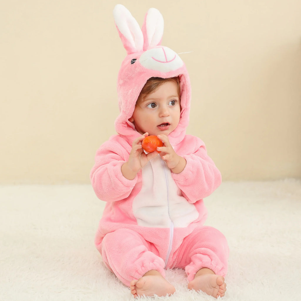 Winter Baby Stitch Romper – Hooded Flannel Cosplay Jumpsuit for Kids