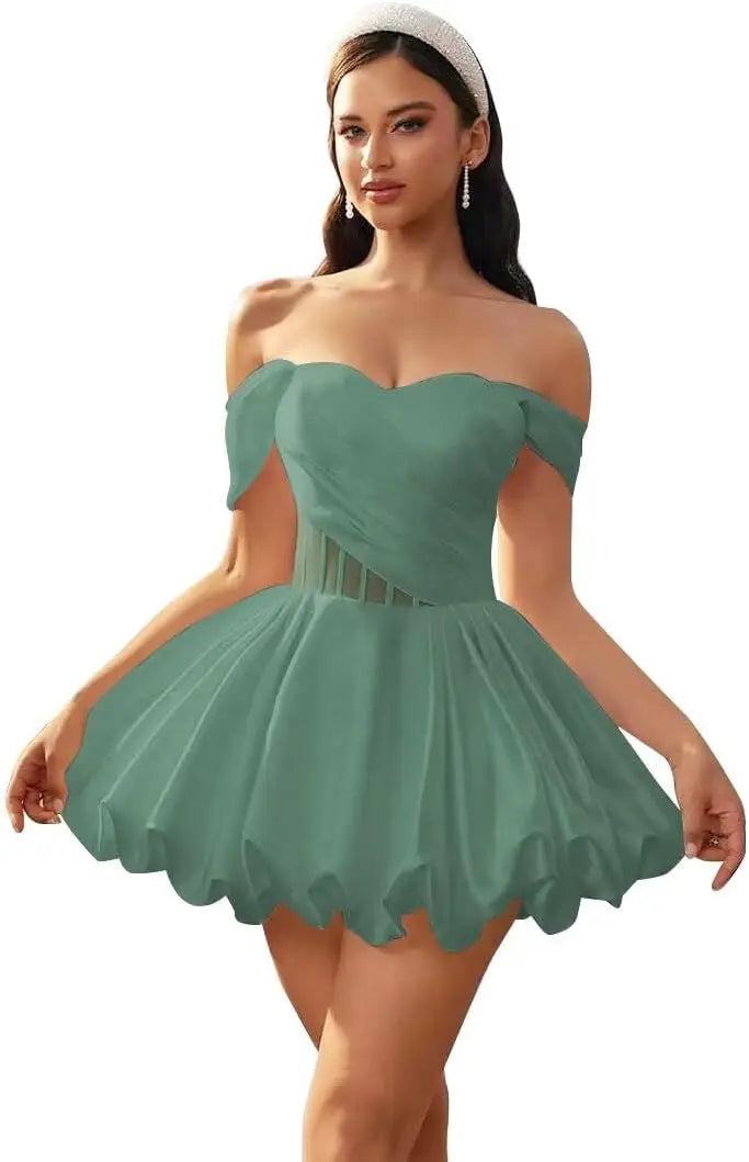 Make a graceful entrance in this elegant off-shoulder homecoming dress