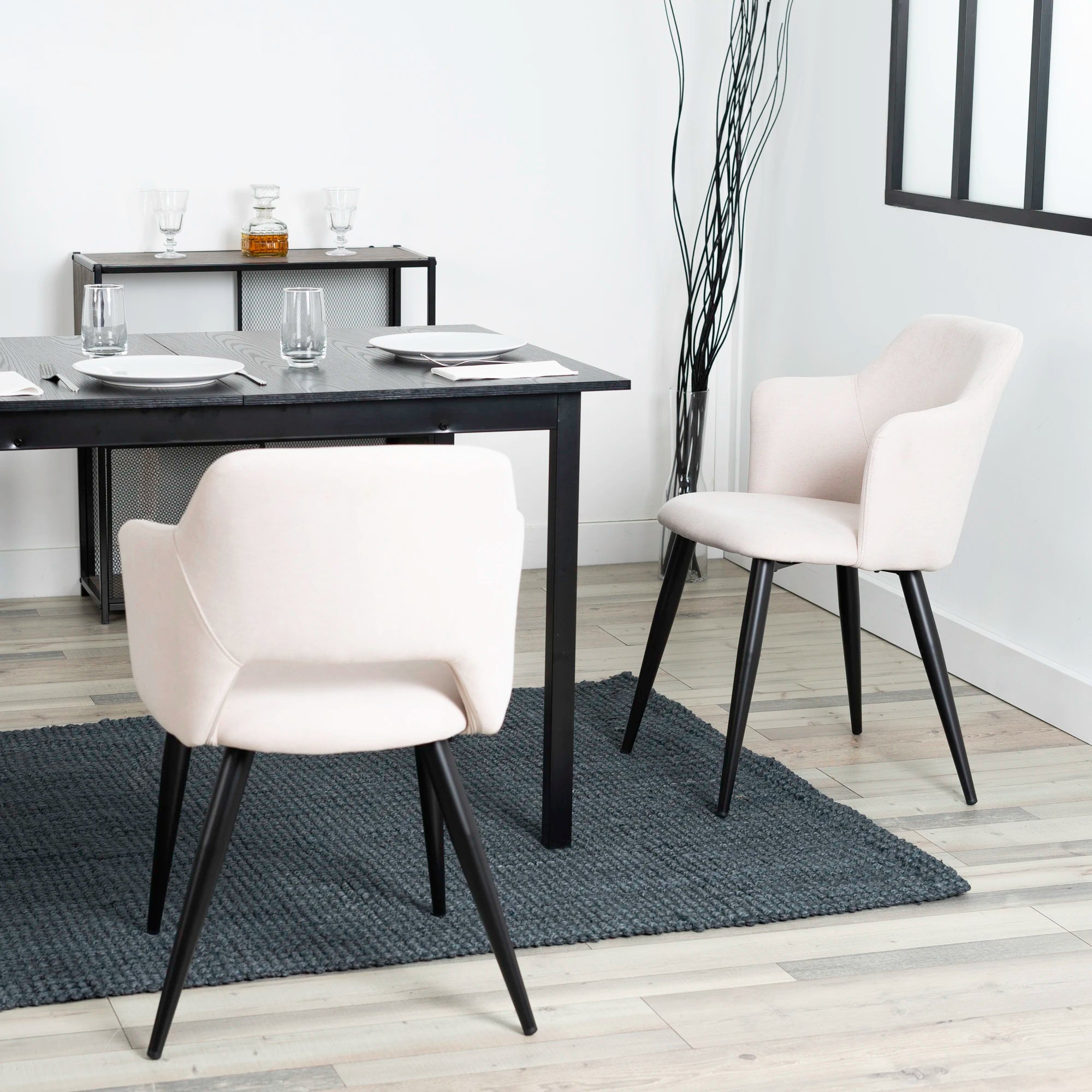 MEUBLES COSY Set of 2 Scandinavian Dining Chairs, Upholstered Kitchen & Living Room Chairs with Metal Legs, Beige, 47×48×80 cm