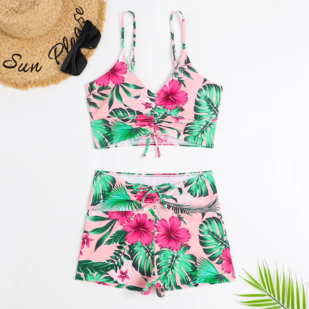 High-Waist Floral Bikini Set – Push-Up Swimwear