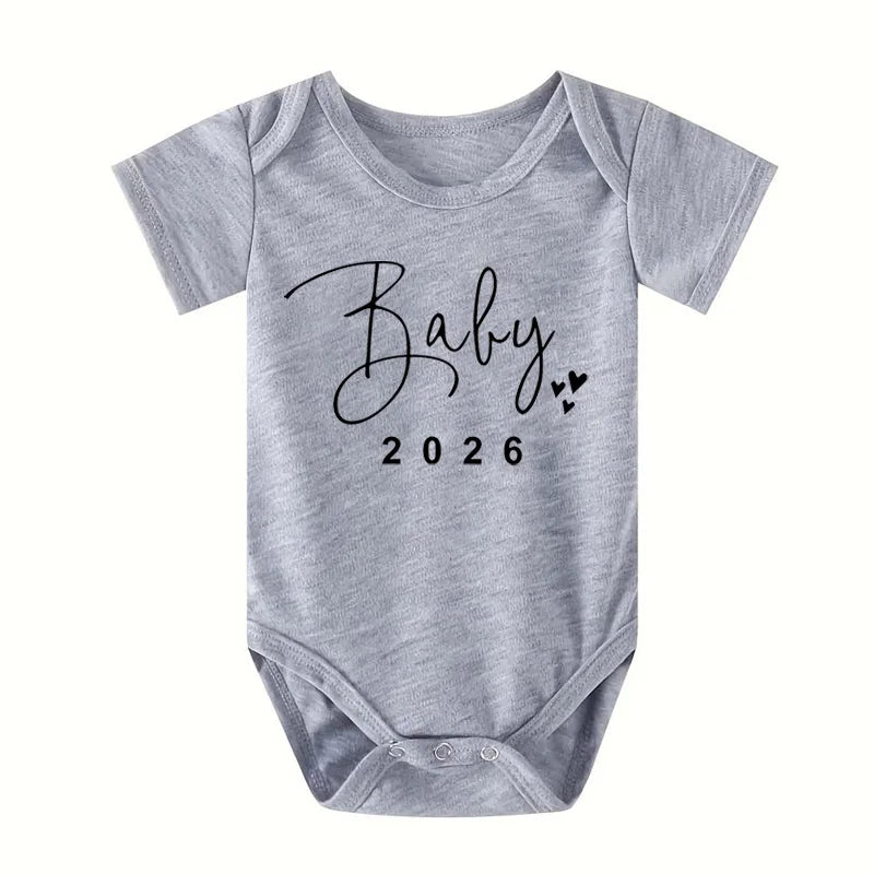2026 Pregnancy Announcement Baby Romper – Cute Newborn Summer Bodysuit for Boys & Girls