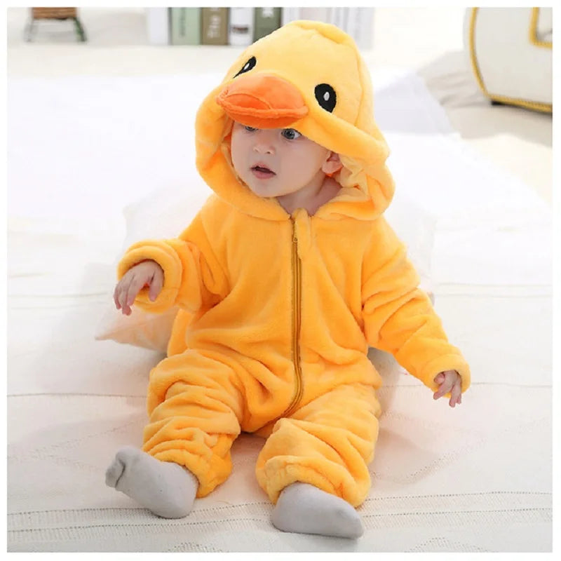 Winter Baby Stitch Romper – Hooded Flannel Cosplay Jumpsuit for Kids