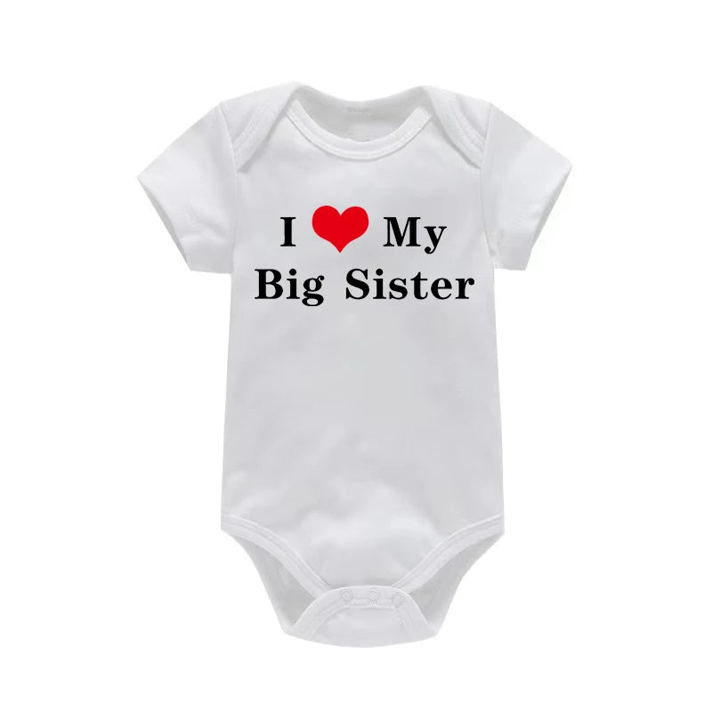 I Love My Big Sister & Brother” Baby Romper – Cute Newborn Short Sleeve Outfit