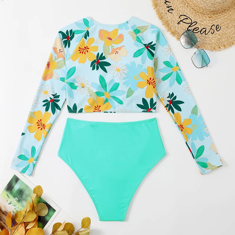 Sexy Women’s Long Sleeve Bikini Set – 2025 Surf Swimwear