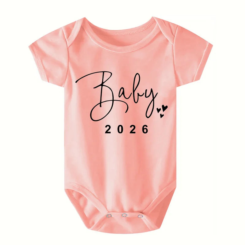 2026 Pregnancy Announcement Baby Romper – Cute Newborn Summer Bodysuit for Boys & Girls