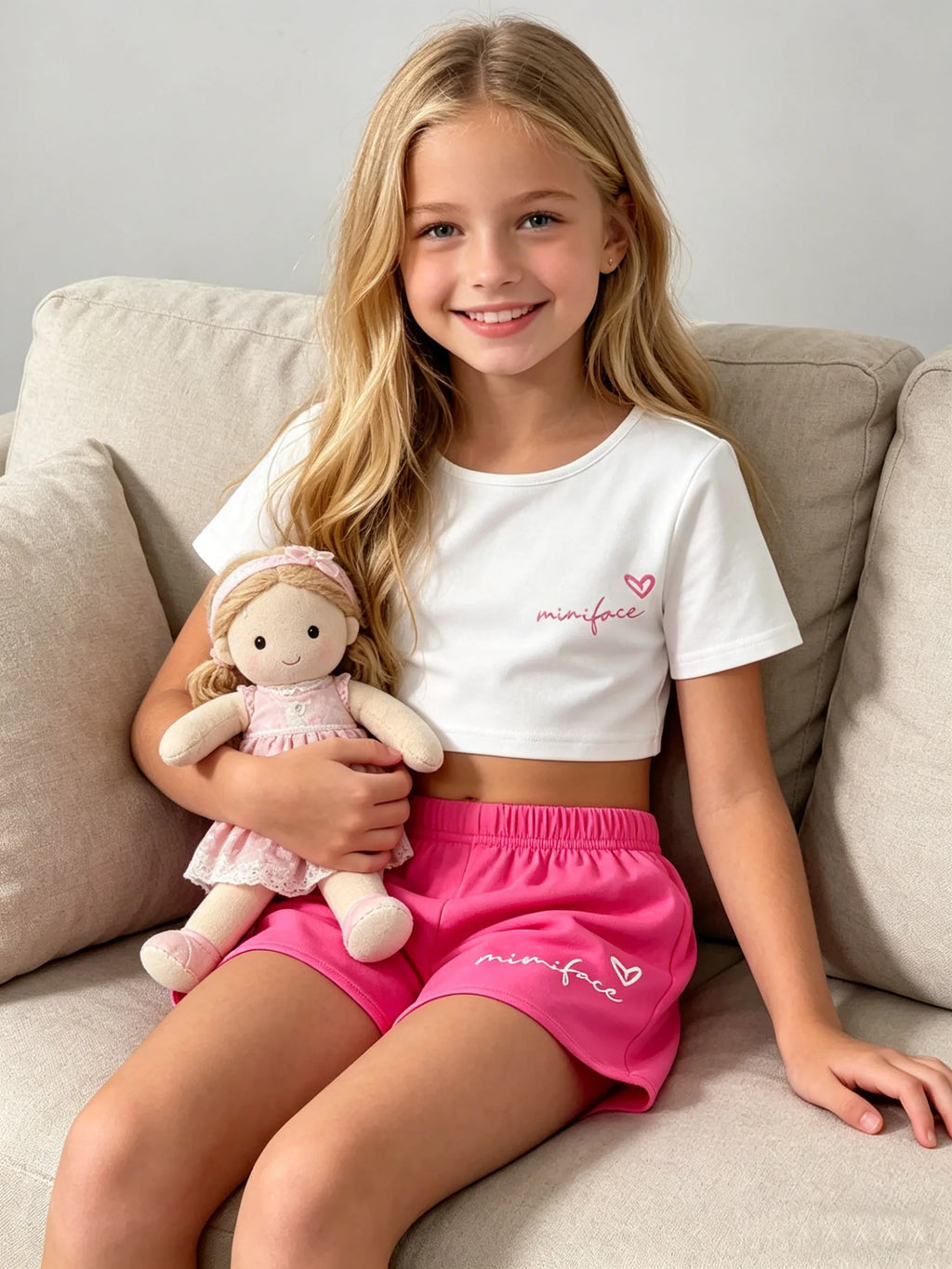 Girls Summer Homewear Set – Letter & Bow Print Top with Shorts