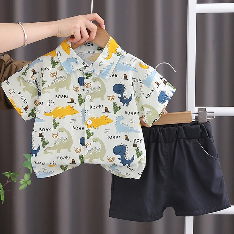 Cute Cartoon Baby Boy Outfit – T-Shirt & Shorts Summer Set