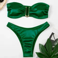 Women’s Summer Push-Up Bandeau Bikini Set – Solid Color Swimwear