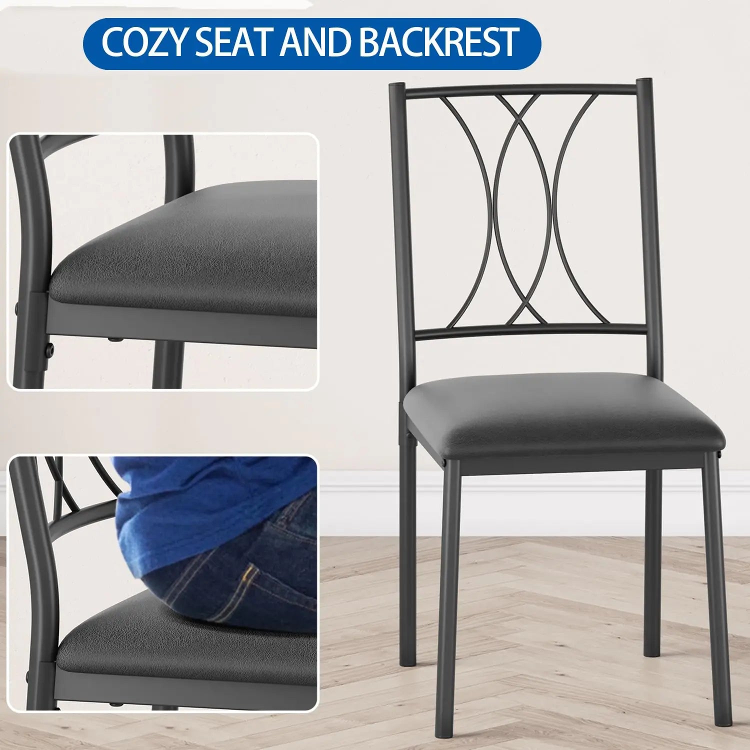3-Piece Wood Dining Table Set for 2, Compact Square Kitchen Table Set with 2 Upholstered Chairs, Space-Saving Dining Set for Small Dining Rooms, Apartments & Kitchens