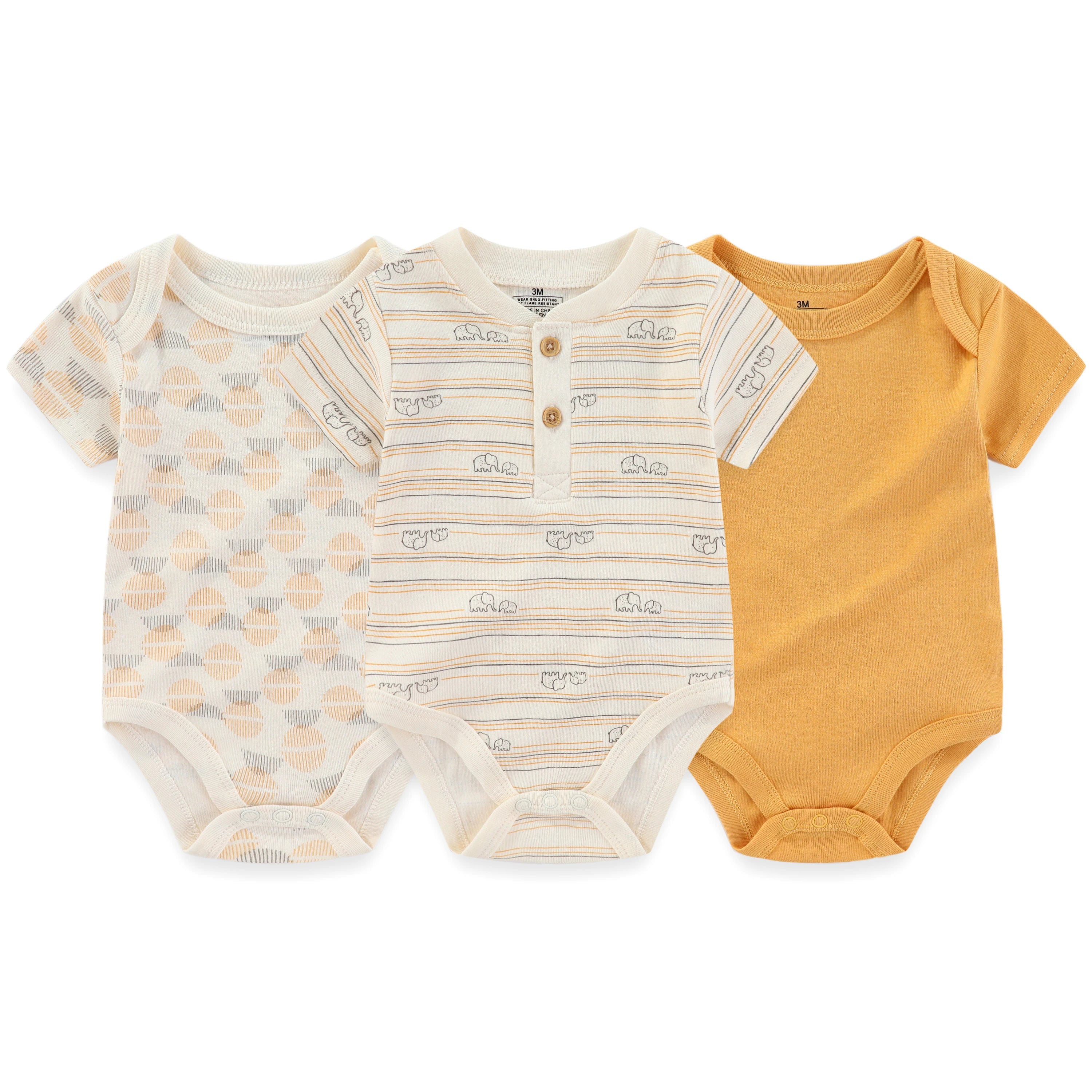 3PCS Cartoon Baby Bodysuit Set – Soft Cotton Short Sleeve Outfits for Newborn Boys & Girls