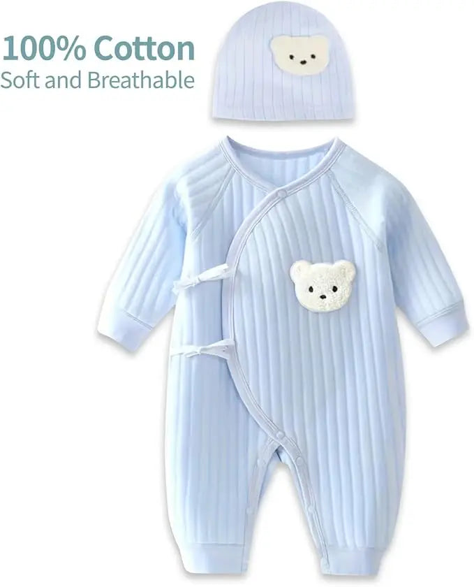 Somenie 3D Bear Baby Romper – 100% Cotton Bodysuit for Boys & Girls