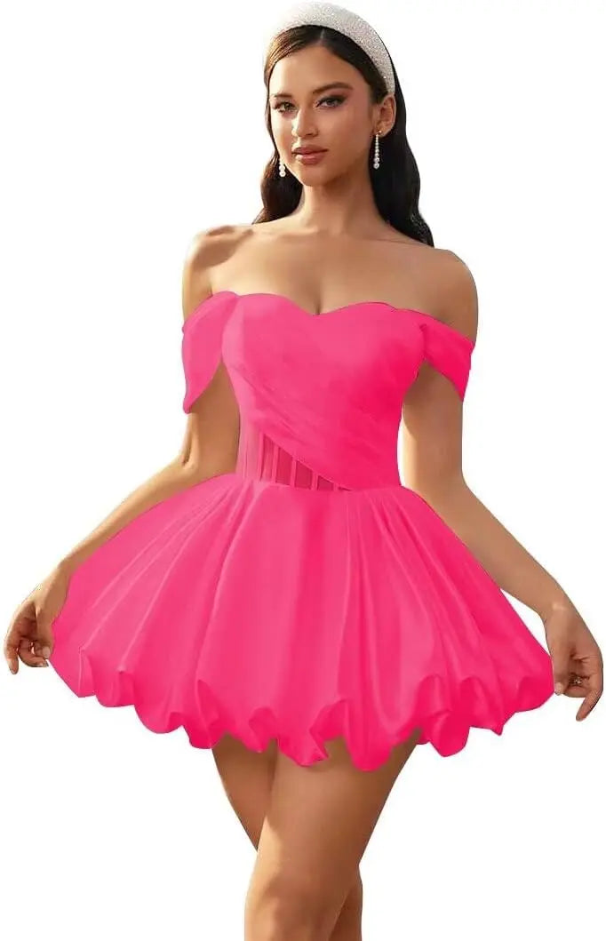 Make a graceful entrance in this elegant off-shoulder homecoming dress
