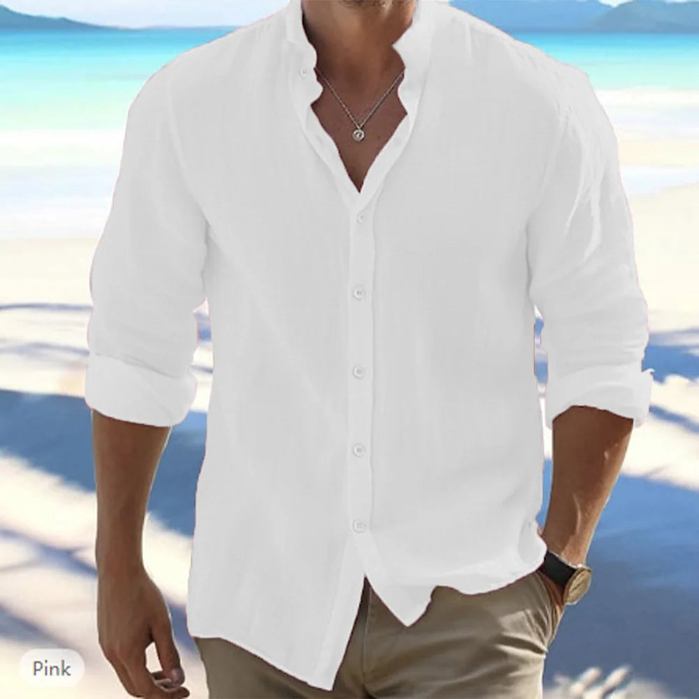 Hot Sale Men’s Cotton Linen Long-Sleeve Shirt – Summer Beach Style