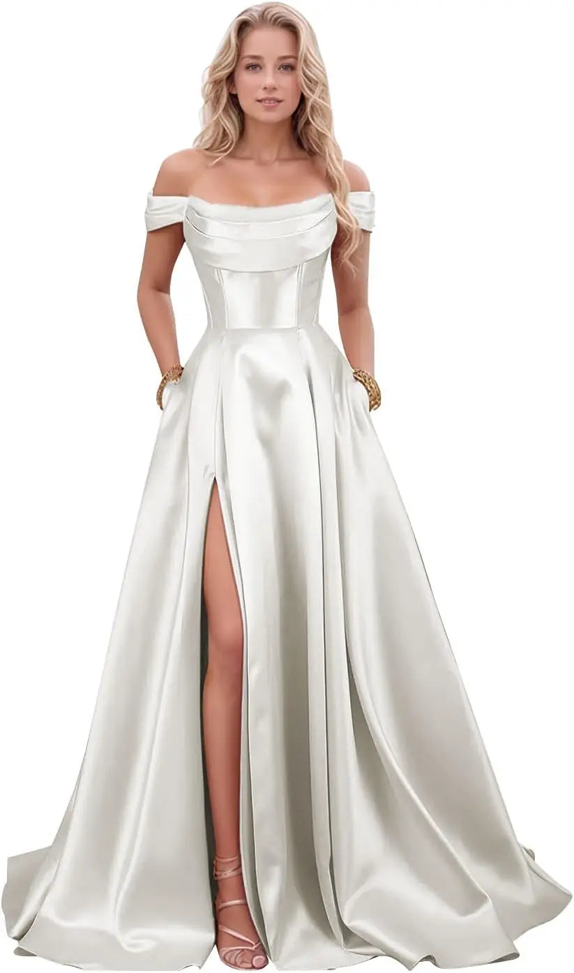 Step into timeless sophistication with this luxurious satin evening gown