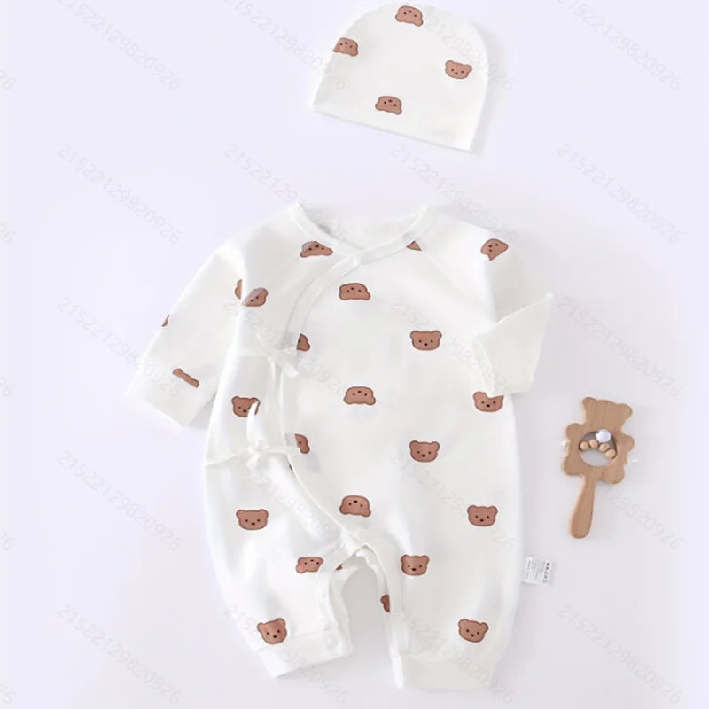 Cute Bear Baby Romper with Hat – Soft Cotton Jumpsuit for Newborns