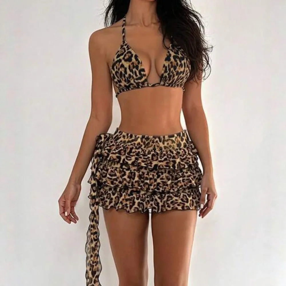Leopard Print 3-Piece Bikini Set – Sexy Summer Swimwear