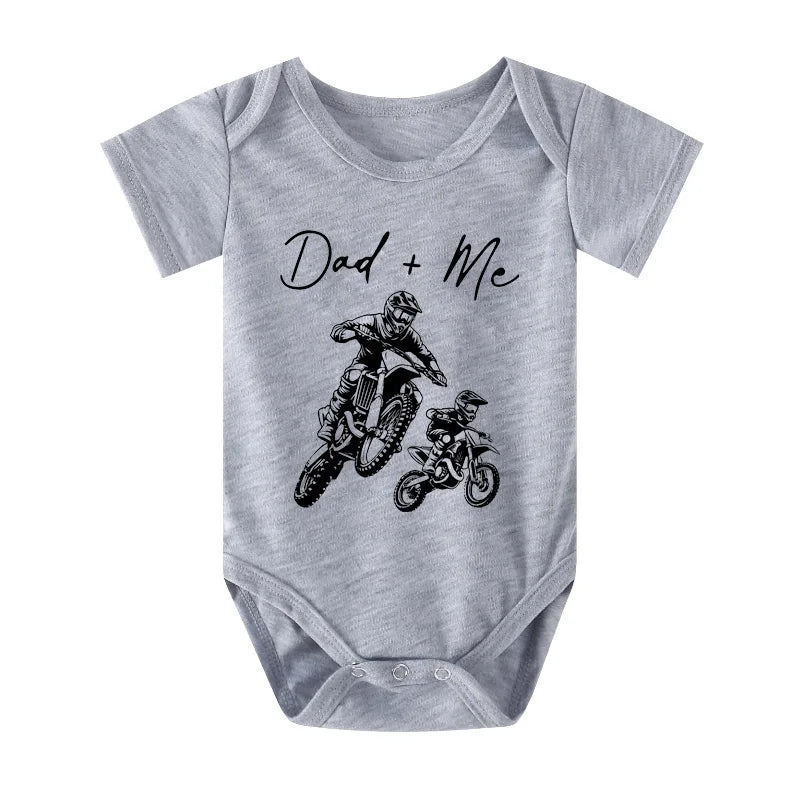 Dad + Me” Motorcycle Baby Romper – Cute Summer Bodysuit for Infant Boys
