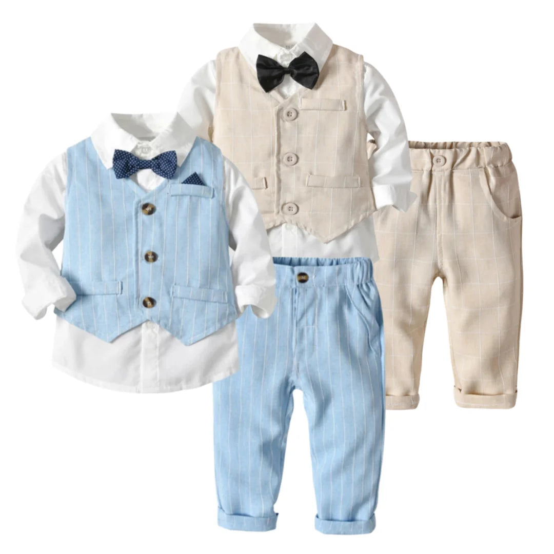 Toddler Boy Formal Suit – Striped Vest, White Shirt & Pants Set