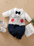 Handsome Gentleman Baby Romper – Soft Cotton Long Sleeve Bodysuit for Newborns