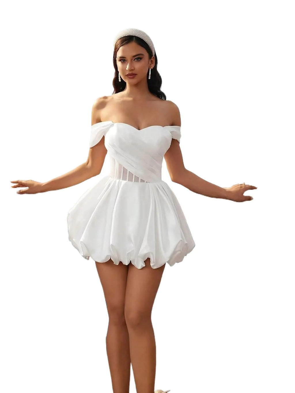 Make a graceful entrance in this elegant off-shoulder homecoming dress