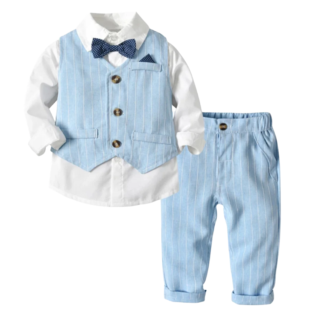 Toddler Boy Formal Suit – Striped Vest, White Shirt & Pants Set