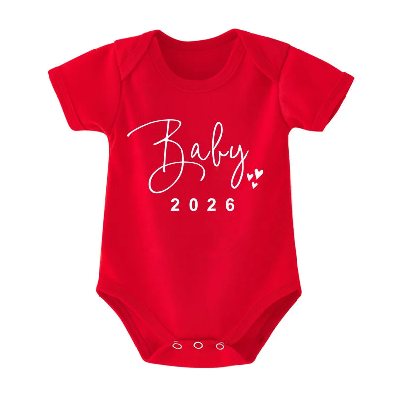 2026 Pregnancy Announcement Baby Romper – Cute Newborn Summer Bodysuit for Boys & Girls
