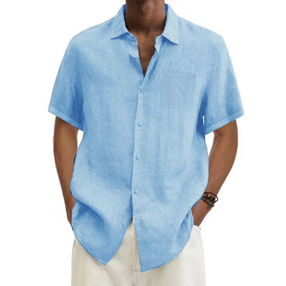 Men’s Cotton Linen Short-Sleeve Shirt – Casual Beach Summer Style