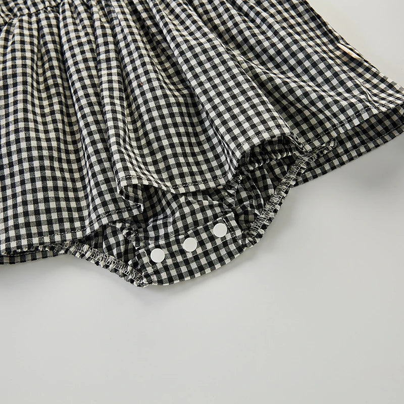 Baby Girl Plaid Romper with Hat – Sleeveless Cotton Summer Outfit