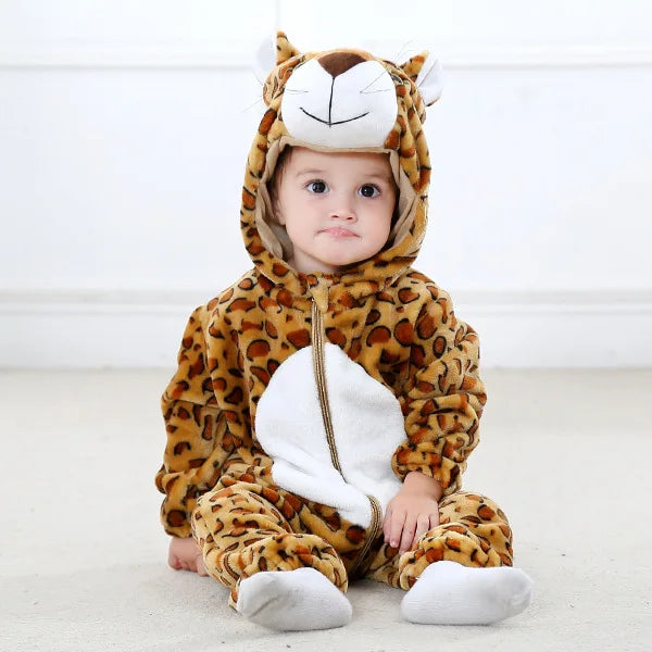 Winter Baby Stitch Romper – Hooded Flannel Cosplay Jumpsuit for Kids