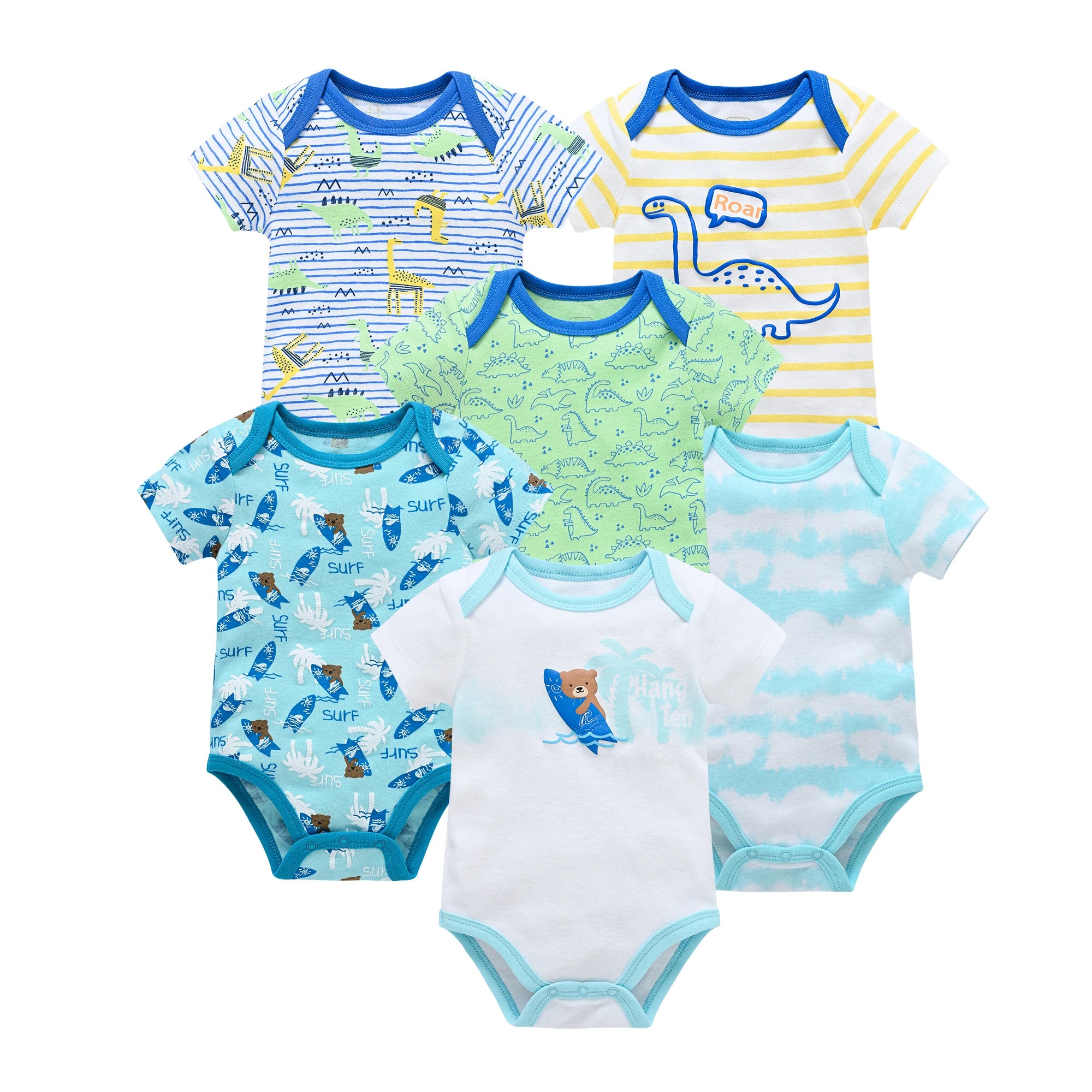 3/6PCS Baby Bodysuit Set – Soft Cotton Short Sleeve Clothes for Newborn Boys & Girls (0–12 Months)