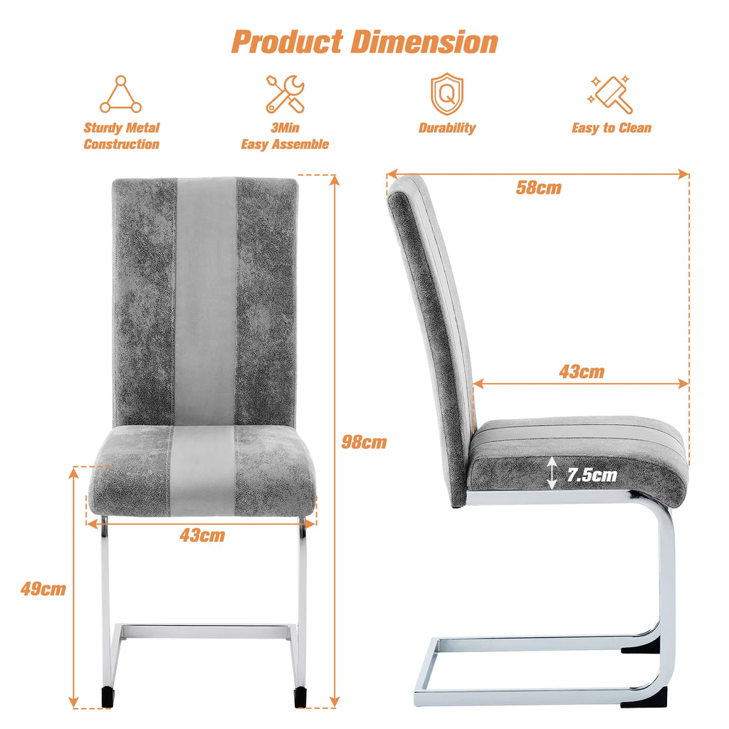 JYMTOM Faux Leather Dining Chairs, Cantilever Swing Kitchen Chairs with High Backrest & Chrome-Plated Metal Frame