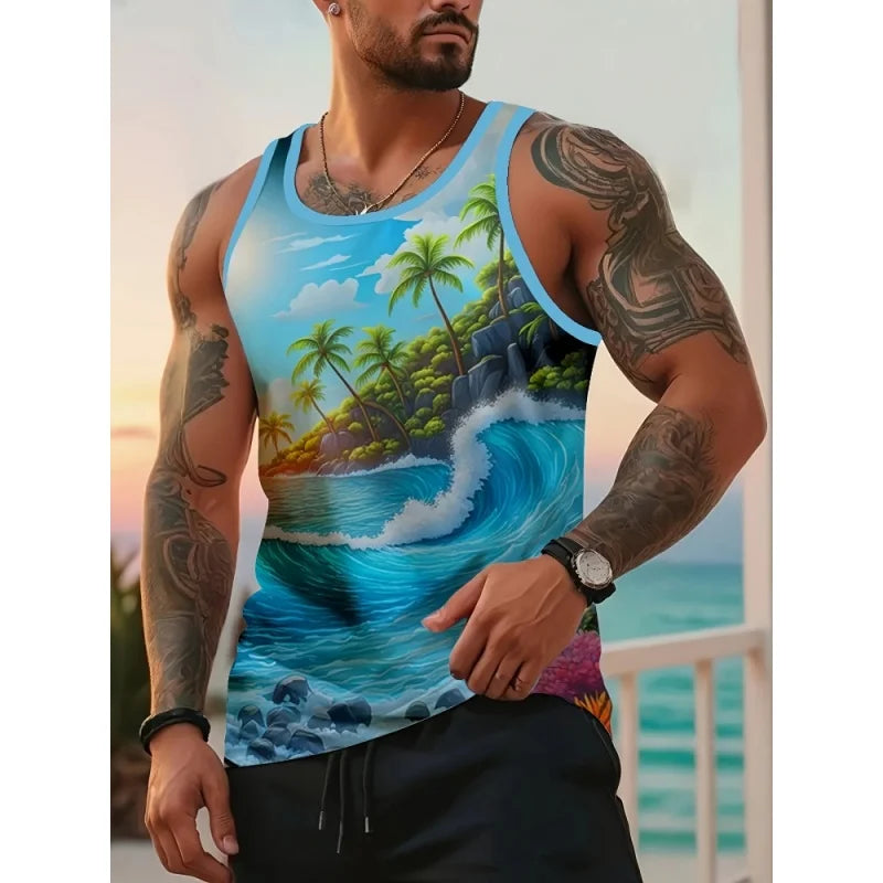 3D Printed Hawaiian Fruit Tank Top for Men