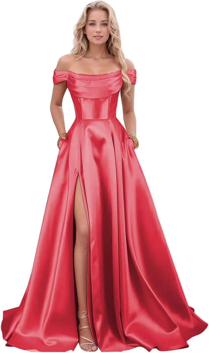 Step into timeless sophistication with this luxurious satin evening gown