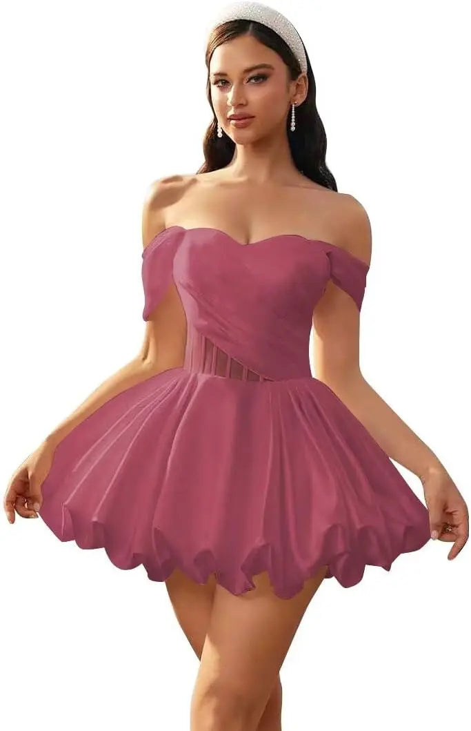 Make a graceful entrance in this elegant off-shoulder homecoming dress