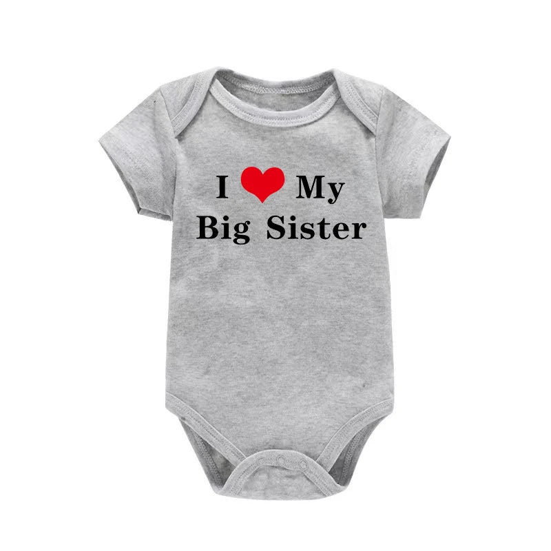 I Love My Big Sister & Brother” Baby Romper – Cute Newborn Short Sleeve Outfit