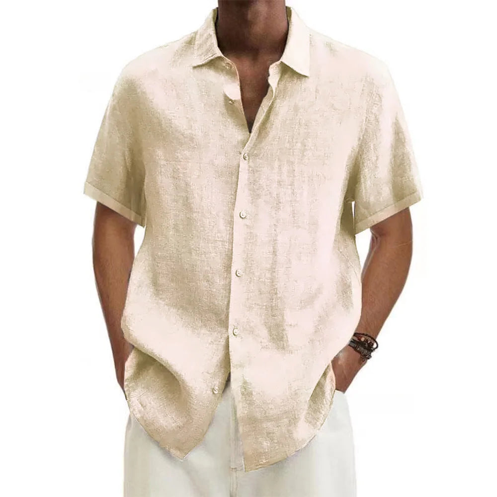 Men’s Cotton Linen Short-Sleeve Shirt – Casual Beach Summer Style