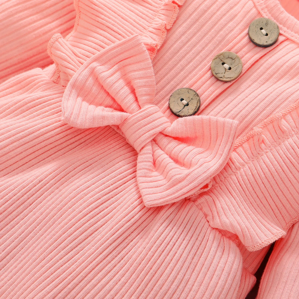 Newborn Baby Girl Ruffle Romper – Long Sleeve Onesie with Headband Set