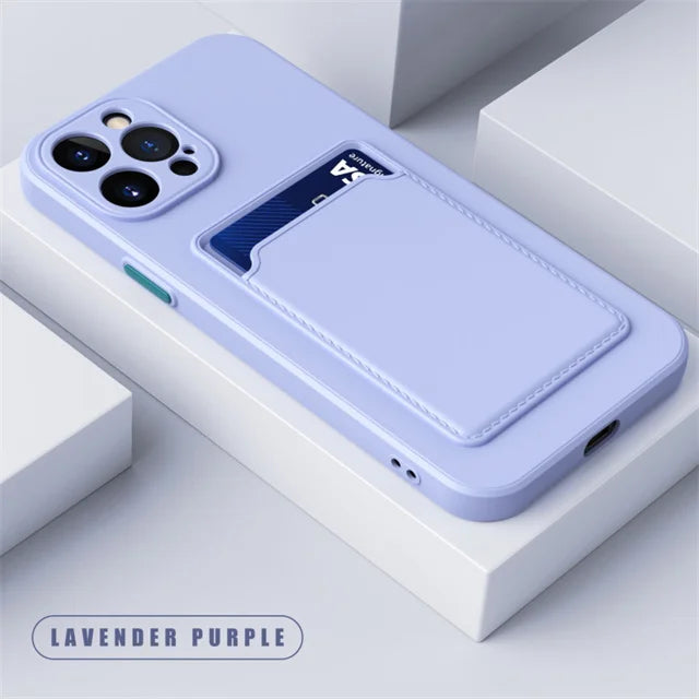 Luxury Matte Silicone Wallet Case for iPhone 17 Air / 16 / 15 / 14 / 13 / 12 Pro Max