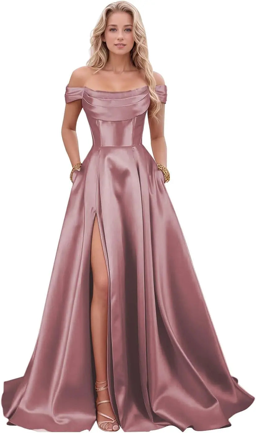 Step into timeless sophistication with this luxurious satin evening gown