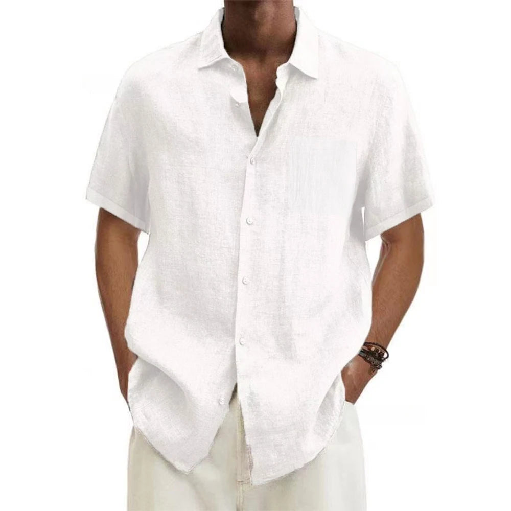 Men’s Cotton Linen Short-Sleeve Shirt – Casual Beach Summer Style