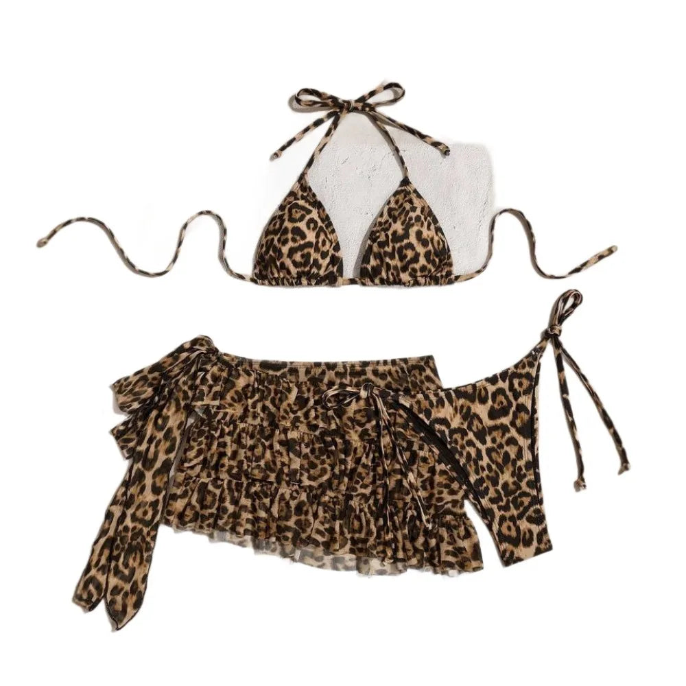 Leopard Print 3-Piece Bikini Set – Sexy Summer Swimwear