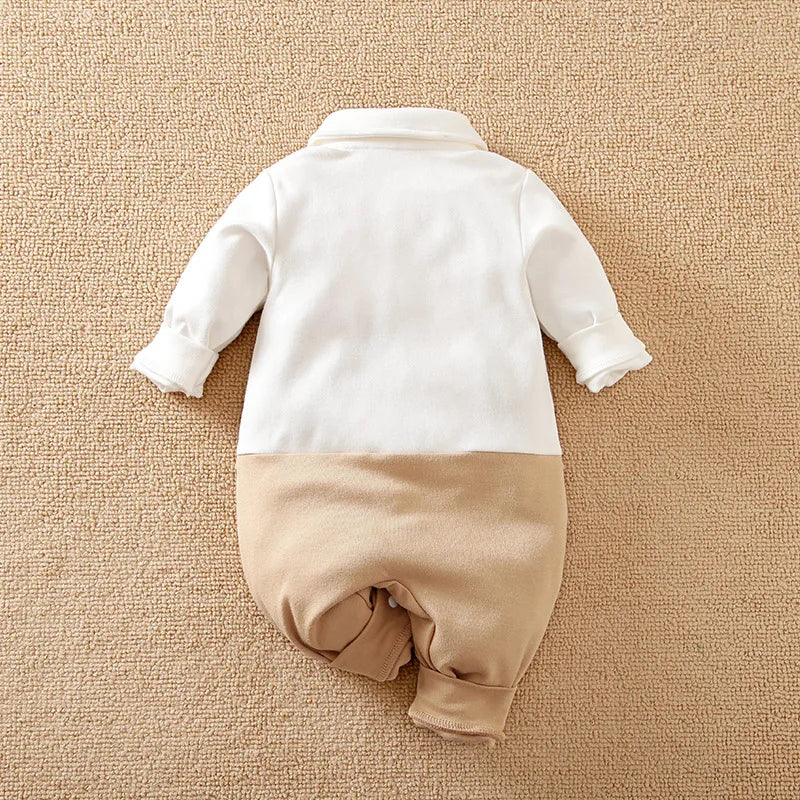 Handsome Gentleman Baby Romper – Soft Cotton Long Sleeve Bodysuit for Newborns