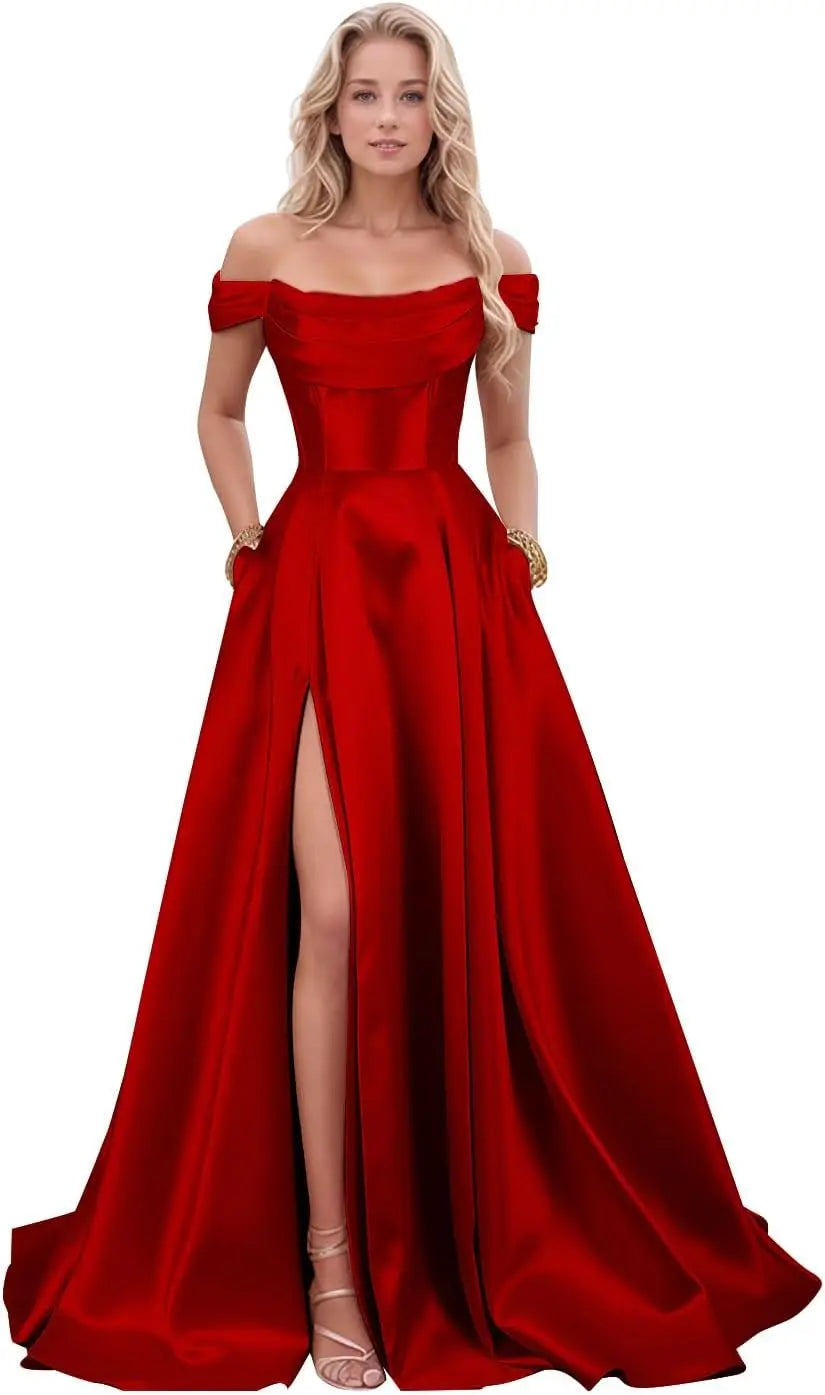 Step into timeless sophistication with this luxurious satin evening gown