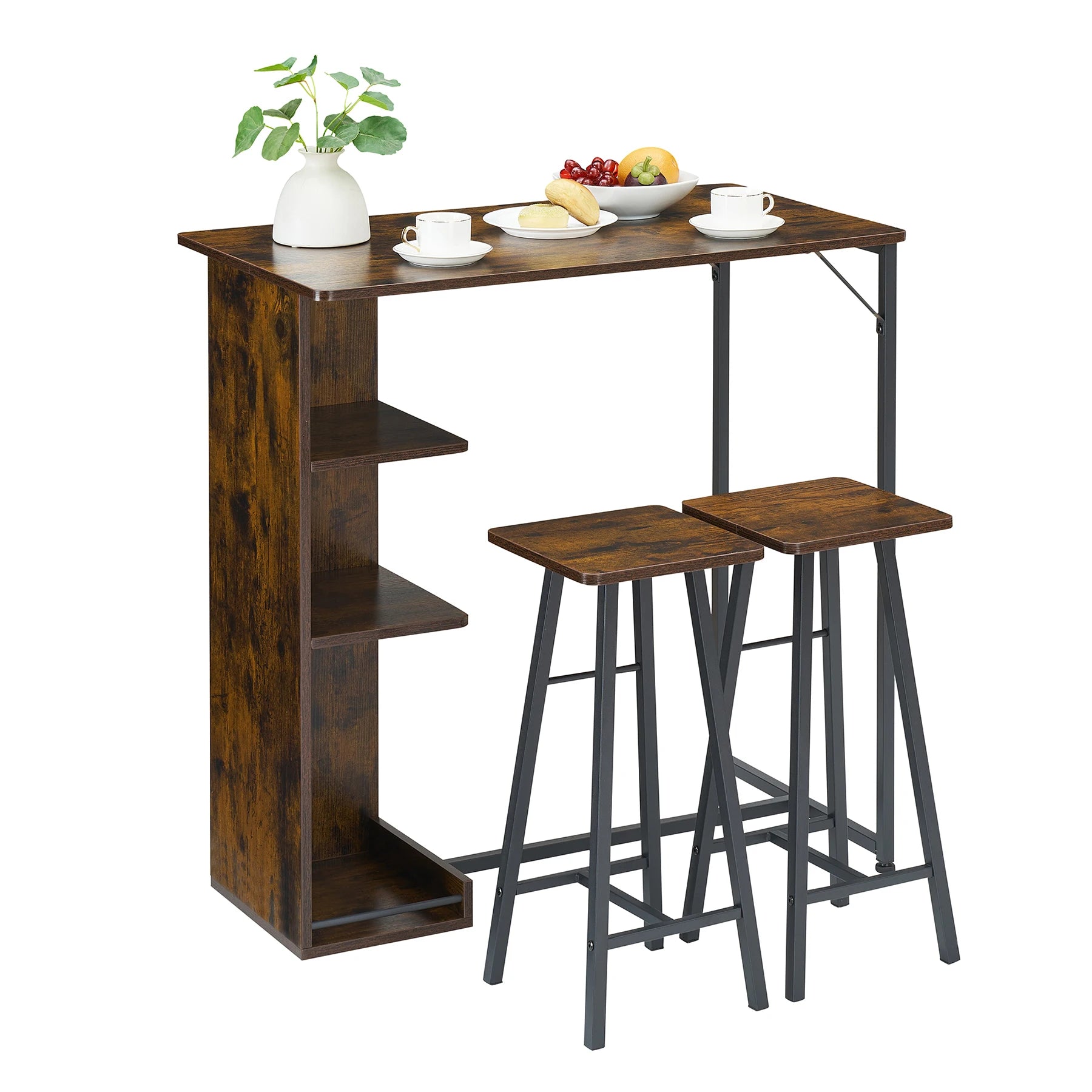 3-Piece Small Bar Table and Chairs Set for 2 with 3-Tier Storage Shelves, Space-Saving Kitchen & Dining Table Set for Small Rooms